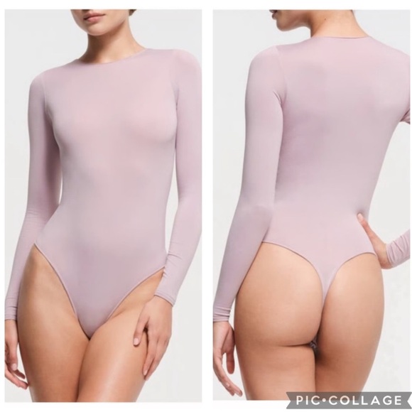 Skims Essential Crew Neck Long Sleeve Bodysuit Dusk Pink L/XL - Picture 1 of 4